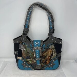 P&G Collection Western Cowgirl Purse Camo Studded Turquoise Western NWT